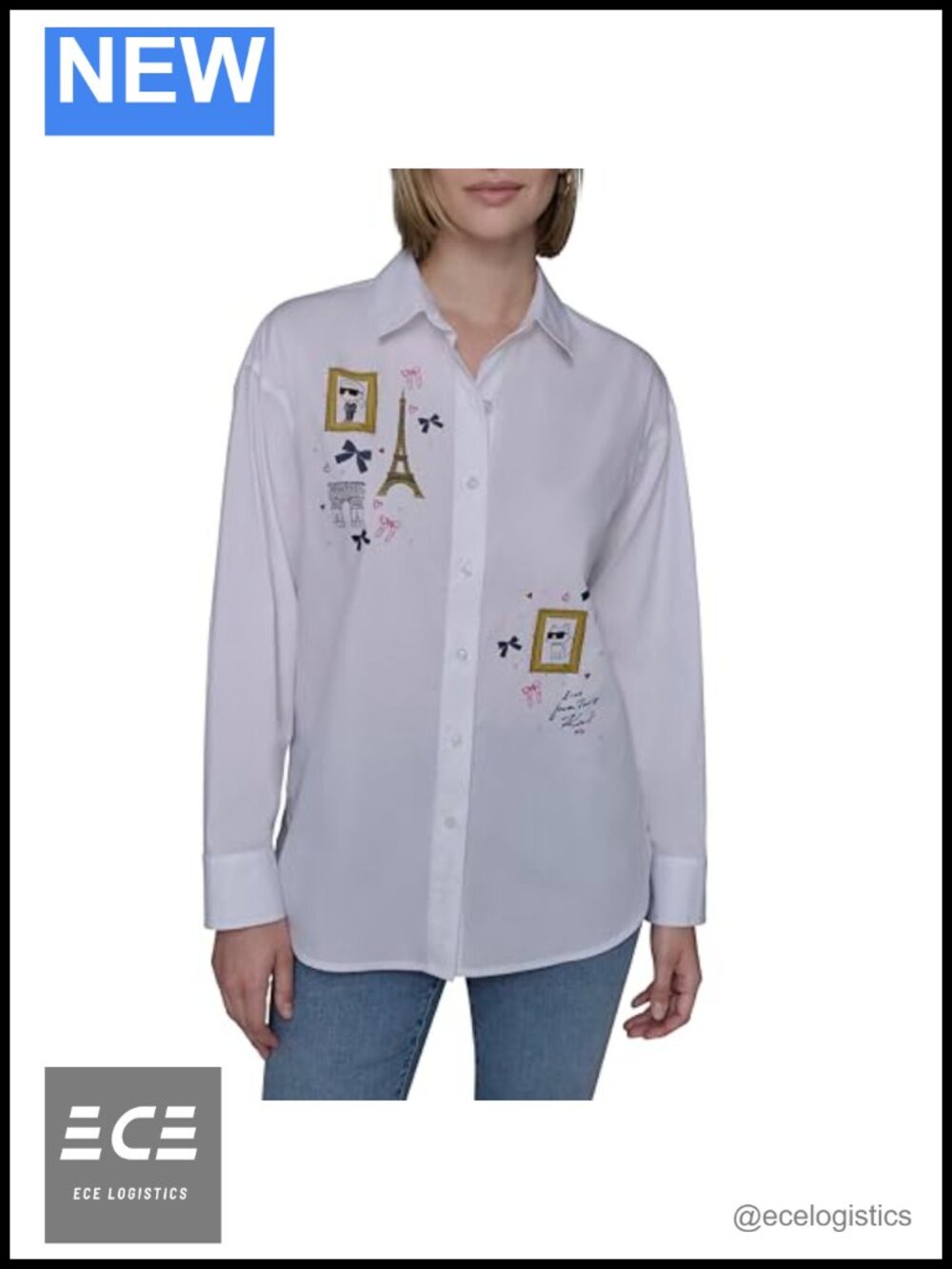 Oversized Long Sleeve Collared Button Down Shirt Cotton Work Blouse